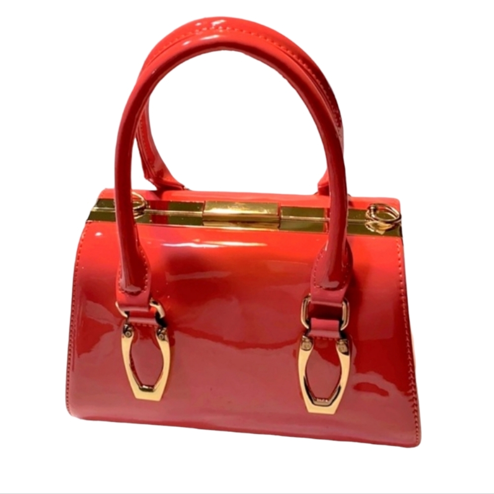 Womens Patent fashion Coral tote crossbody bag New